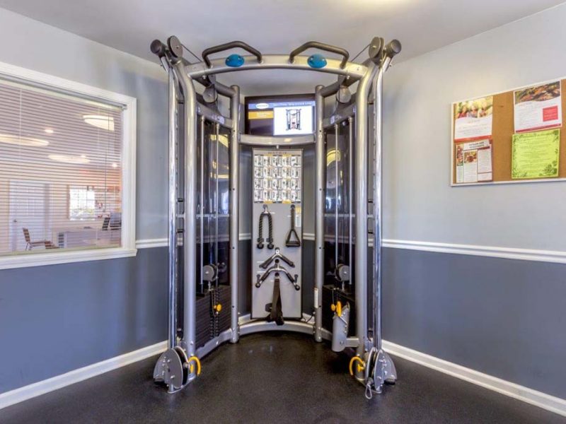 This image showcase the 24-hour fitness center with State-of-the-art 2-level athletic club with Matrix Series 7xi equipment that is essential for community amenities and offering some high-quality cardio machines.